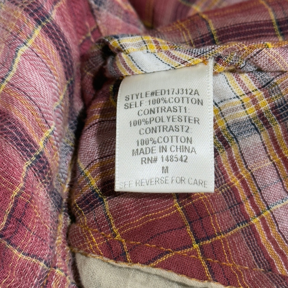 Aratta Silent Journey Heart Breaker Gauzy Plaid & Roses Burnout Shirt Size Med - Picture 7 of 11